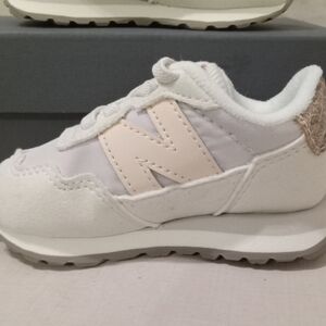 New Balance Kids White and Tan Sneakers